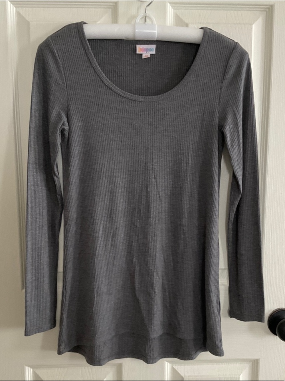 LuLaRoe Charcoal Ribbed Long Sleeve Scoop Neck Top